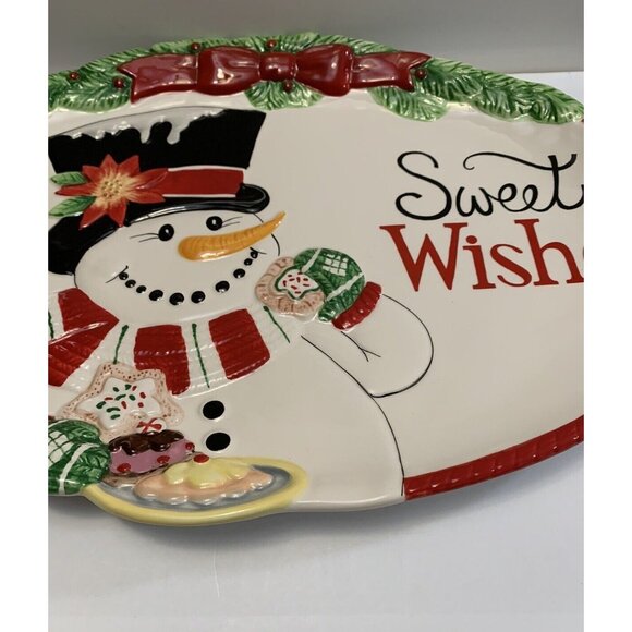 Fitz Floyd Platter Sweet Wishes Christmas Holiday Snowman Scarf Top Hat Cookies - Picture 8 of 8